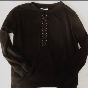 Ocean Drive Black Front Lace-Up Sweatshirt, Size M